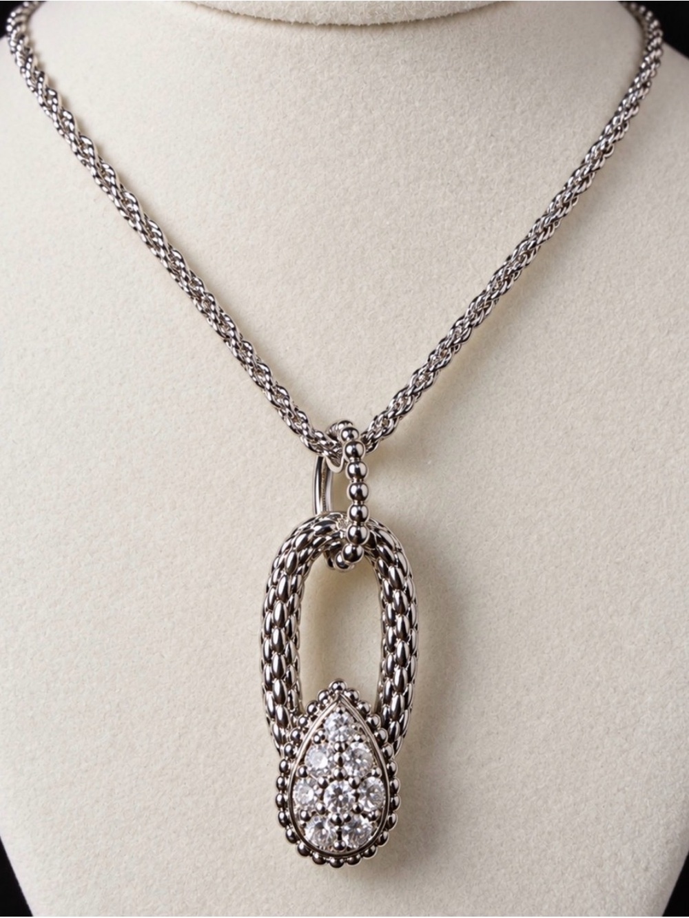 Silver Teardrop Pavé Pendant Necklace - Silver